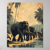 Elephant Jungle Serenity: Vintage