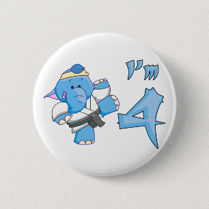 Elephant Karate 4th Birthday 6 Cm Round Badge