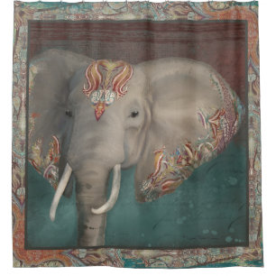 Elephant Kashmir Kani Paisley Tribal Bath Decor Shower Curtain