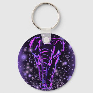 Elephant Keychain At Purple Pink Starry Night 