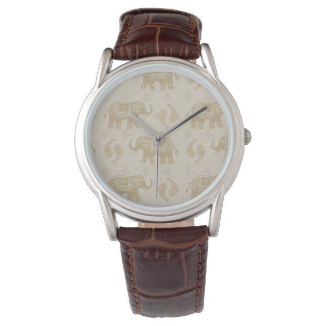 Elephant Khaki Caravan Pattern Watch (Front)
