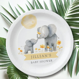 Elephant Kisses Baby Shower It's a Boy Paper Plate