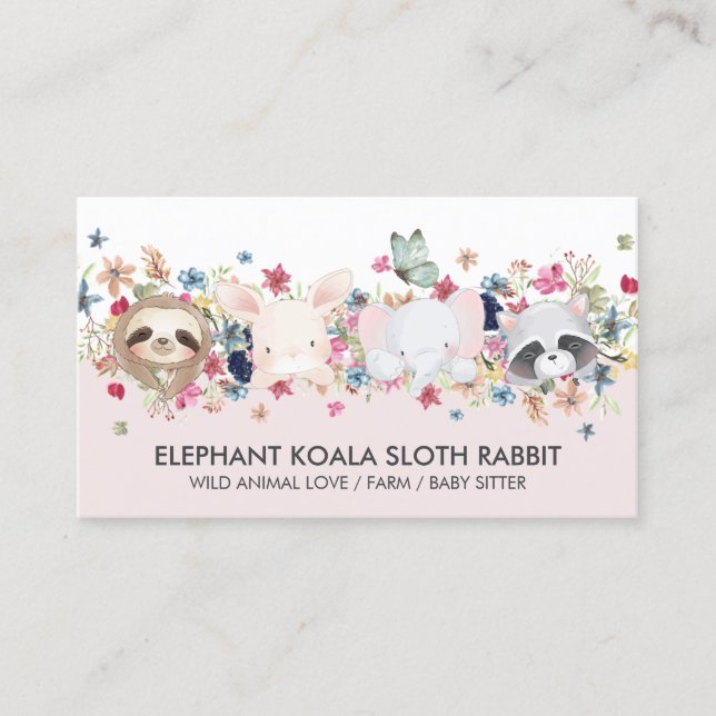 ELEPHANT KOALA SLOTH RABBIT BABY ANIMALs Business Card (Front)