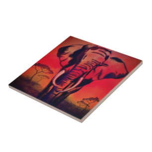 Elephant Leader - Drawing Art Collection Ceramic Tile