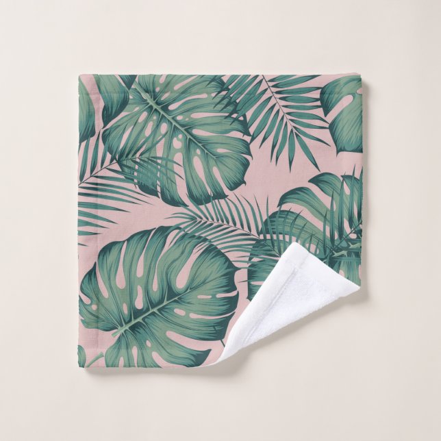 Elephant Leaves Print Pink Wash Cloth (Wash Cloth)