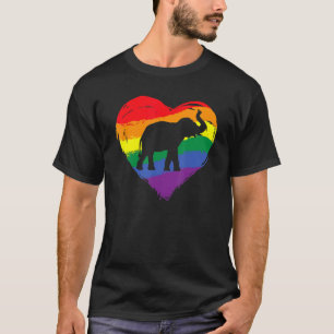 Elephant Lgbtq Gay Pride Rainbow Heart Pride Flag T-Shirt
