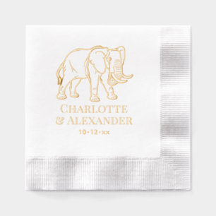 Elephant Line Art #2 Wedding Couple Names Date Foil Napkins