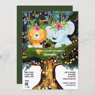 Elephant lion tropical jungle tree string lights  invitation