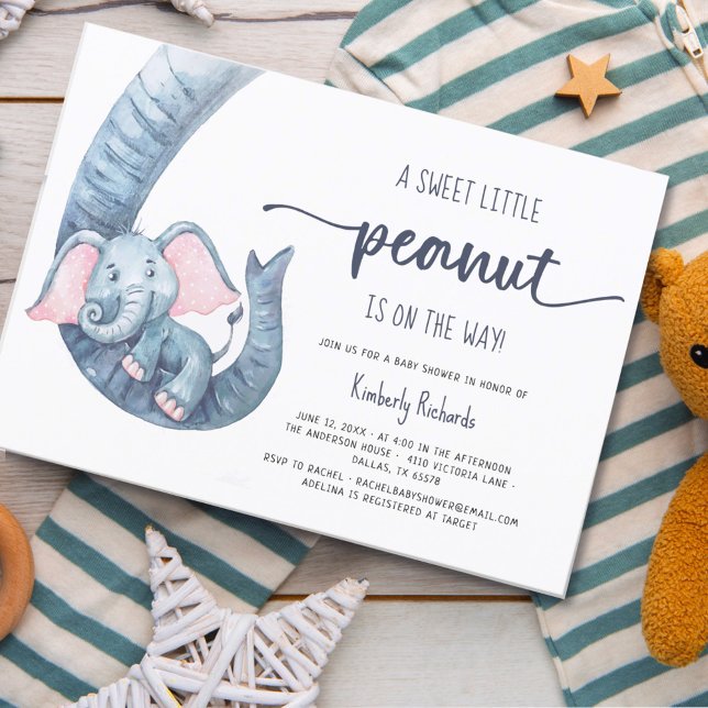  Elephant Little Peanut Boy Baby Shower Invitation (Creator Uploaded)