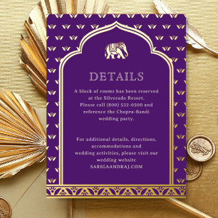 Elephant & Lotus Wedding Details Information Card