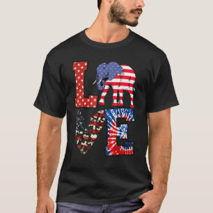 Elephant Love America Flag 4th Of July Patriotic T-Shirt