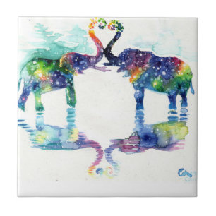 Elephant love ceramic tile
