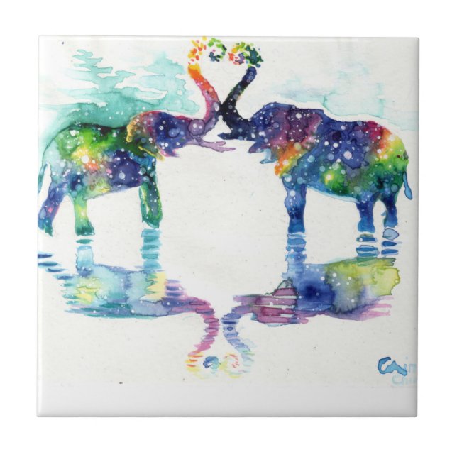 Elephant love ceramic tile (Front)
