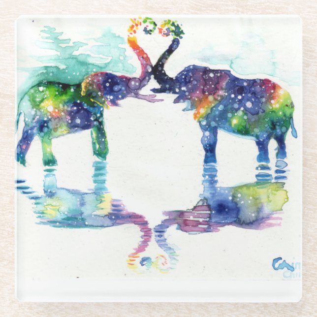 Elephant love glass coaster (Front)