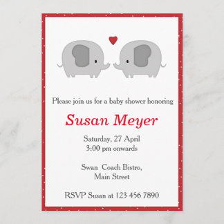 Elephant Love Heart Baby Invitation Red