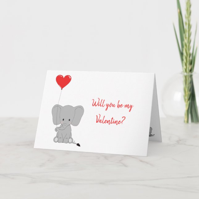 Elephant Love Heart Balloon Valentine's Card (Front)
