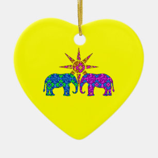 Elephant Love Heart Ceramic Ornament