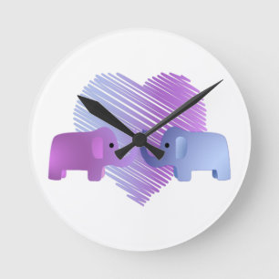 Elephant Love Round Clock