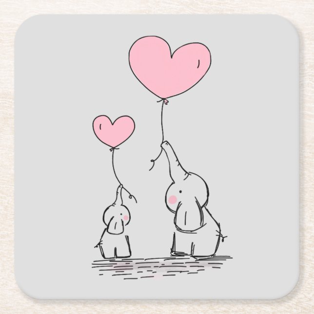 Elephant Love Square Paper Coaster (Front)