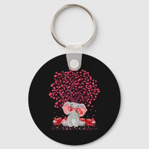 Elephant Lover Heart Tree Elephant Valentines Day Key Ring