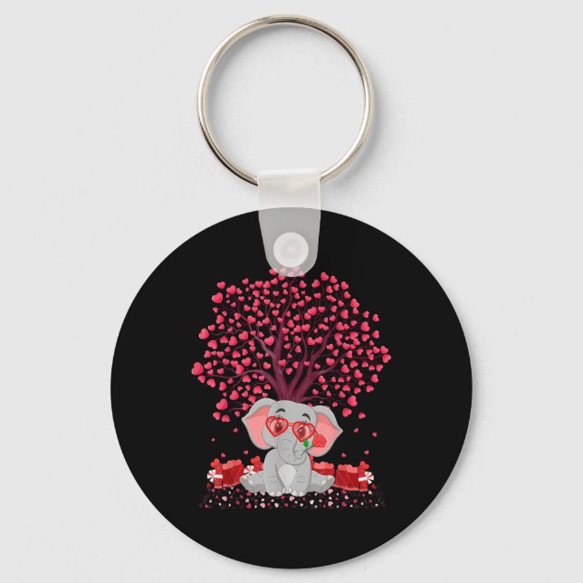 Elephant Lover Heart Tree Elephant Valentines Day  Key Ring (Front)