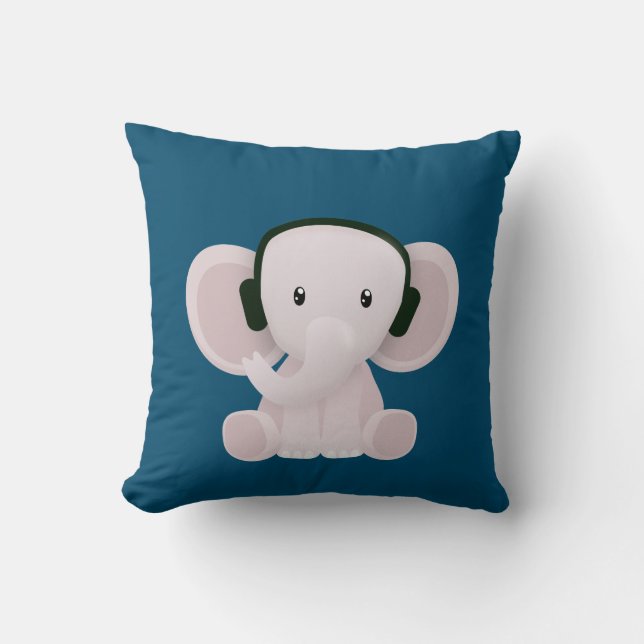 Elephant loves music cushion (Front)