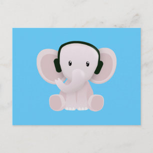 Elephant loves music postcard