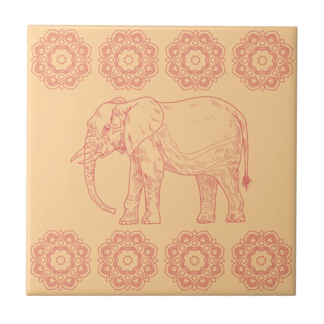 Elephant madala terracotta tones ceramic tile (Front)