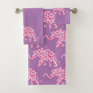 Elephant made in Pink Hearts Bath Towel Set