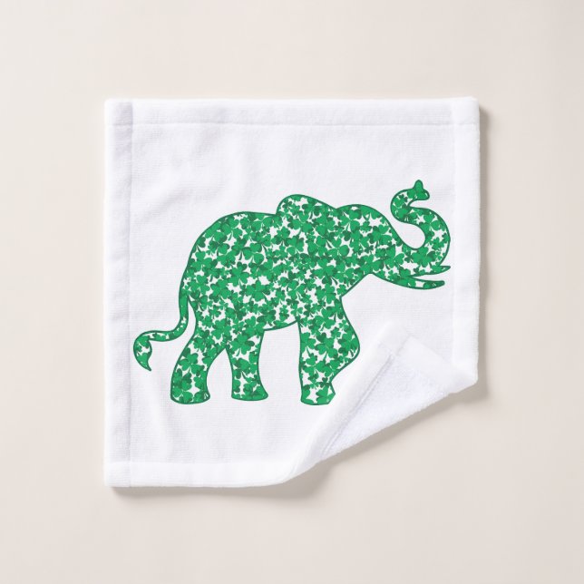 Elephant Made of Shamrocks Bath Towel Set (Wash Cloth)