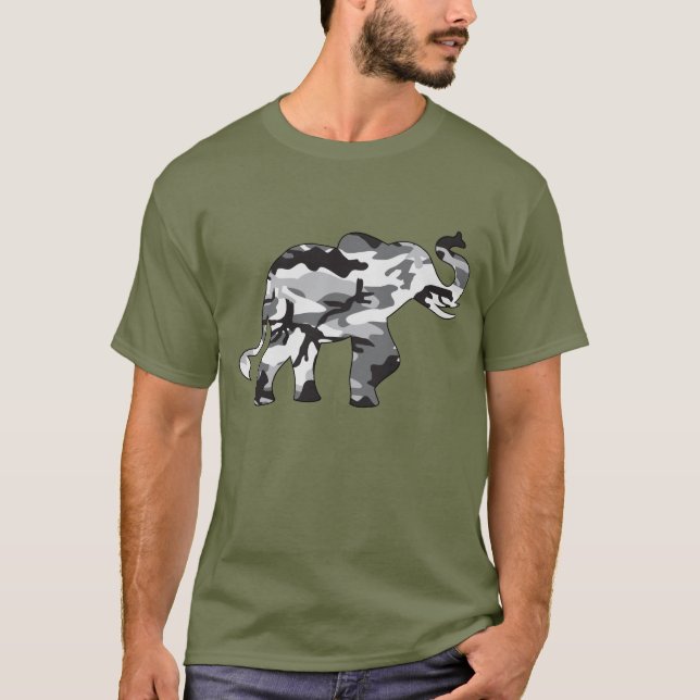 Elephant made up of grey Camouflage T-Shirt (Front)