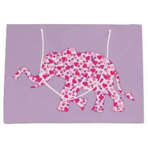 Elephant Made up of Little Pink Hearts Large Gift Bag