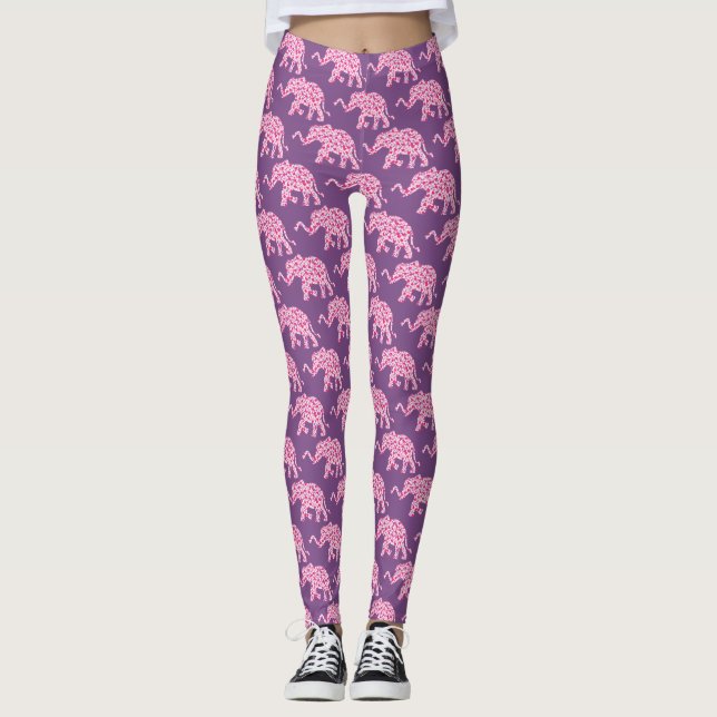 Elephant made up of pink hearts leggings (Front)