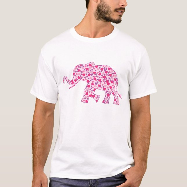 Elephant made up out of little Pink Hearts of Love T-Shirt (Front)