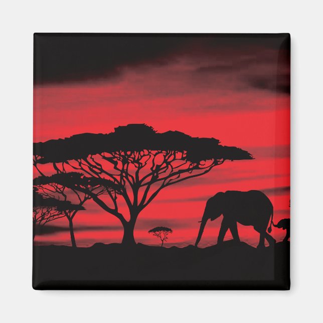 Elephant Magical Sunset Magnet (Front)