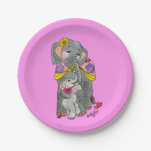Elephant Mama and Baby Party Plates