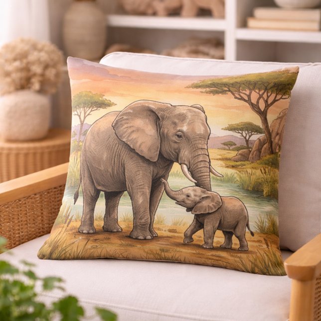 Elephant Mama And Calf Safari Animals  Cushion (Creator Uploaded)