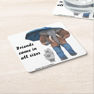 Elephant Man Dog Walk Fantasy Art Paper Coasters
