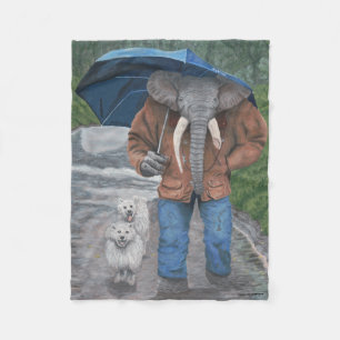 Elephant Man Dog Walking Fantasy Art Blanket