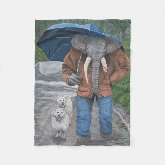 Elephant Man Dog Walking Fantasy Art Blanket (Front)