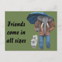 Elephant Man Dog Walking Fantasy Art Postcard