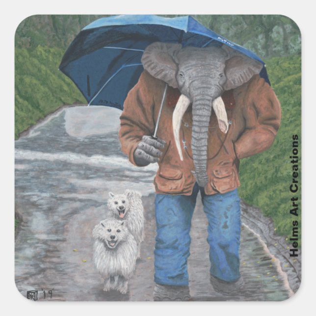 Elephant Man Dog Walking Fantasy Art Stickers (Front)