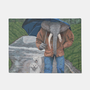 Elephant Man Walking Dogs Fantasy Art Doormat