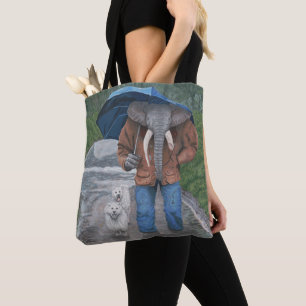 Elephant Man Walking Dogs Fantasy Art Graphic Tote Bag