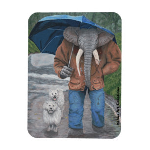 Elephant Man Walking Dogs Fantasy Art Photo Magnet