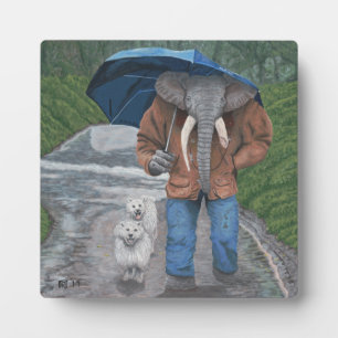 Elephant Man Walking Dogs Fantasy Art Photo Plaque