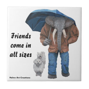 Elephant Man Walking Dogs Fantasy Decorative Tile