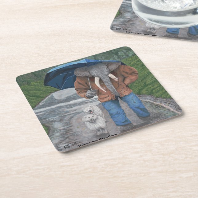 Elephant Man Walking Dogs Fantasy Paper Coasters (Angled)