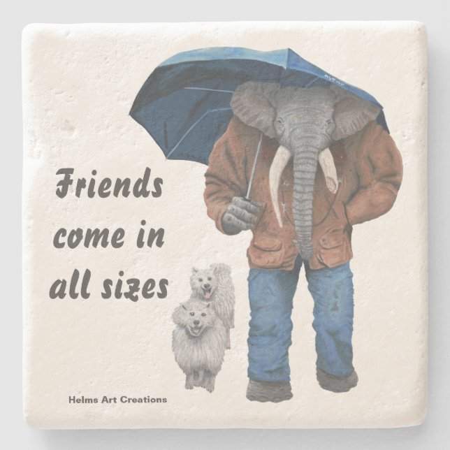 Elephant Man Walking Dogs Fantasy Stone Coaster (Front)