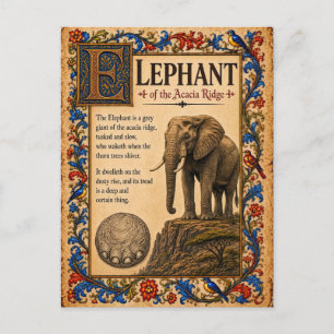 Elephant, Mediaeval Bestiary Art Postcard